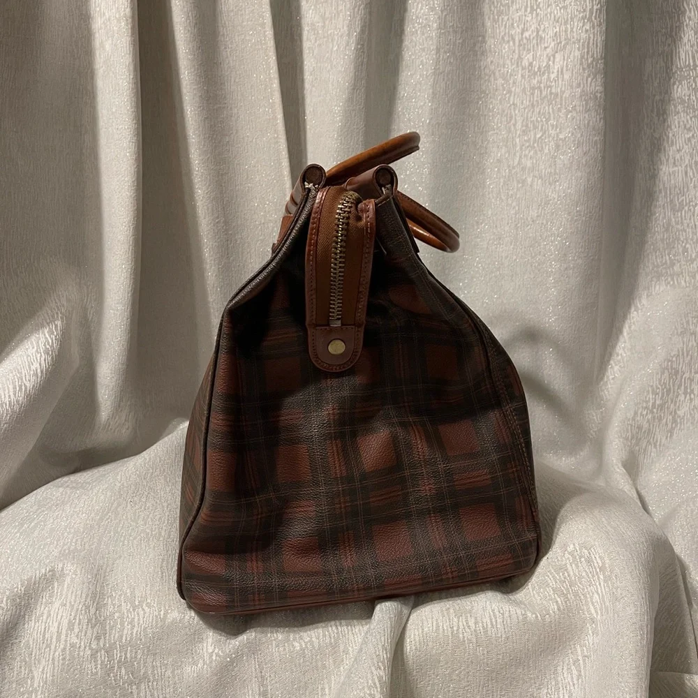 Vintage Polo Ralph Lauren Tartan Plaid Brown and Black Weekend Travel Bag